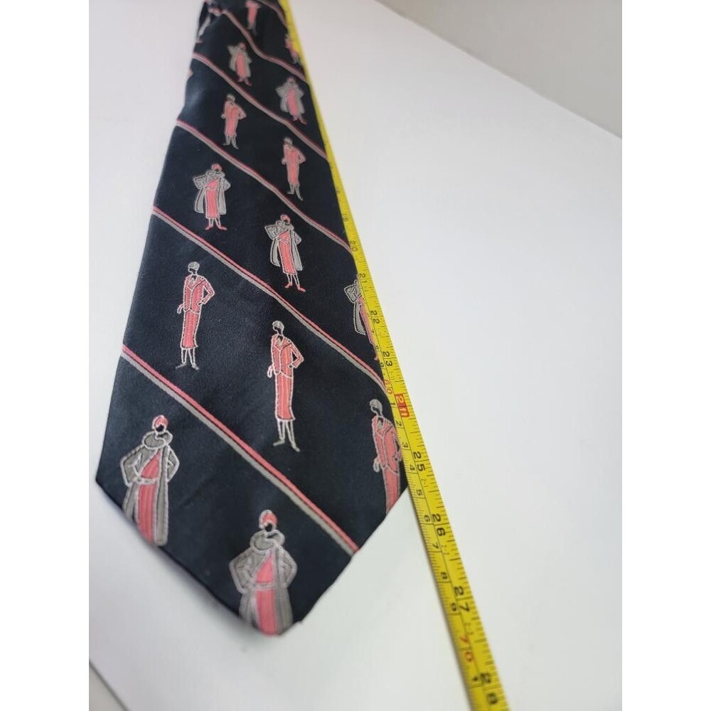 Vintage Grodins California Damon Mens Tie Black Art Deco Flapper Girls Polyester - Picture 9 of 10